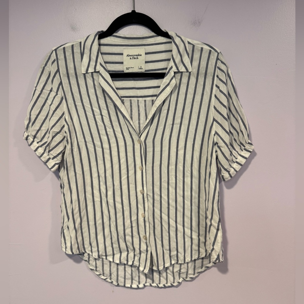 Blue and white stripe Abercrombie and Fitch button down short sleeve
